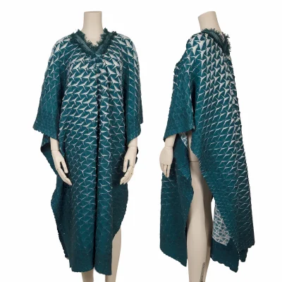 ISSEY MIYAKE Triangle Steam Stretch Pleated Fringe Neck Over Poncho