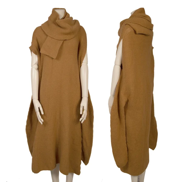 ISSEY MIYAKE Stole Design Knit Dress Camel 2 K-163361_001