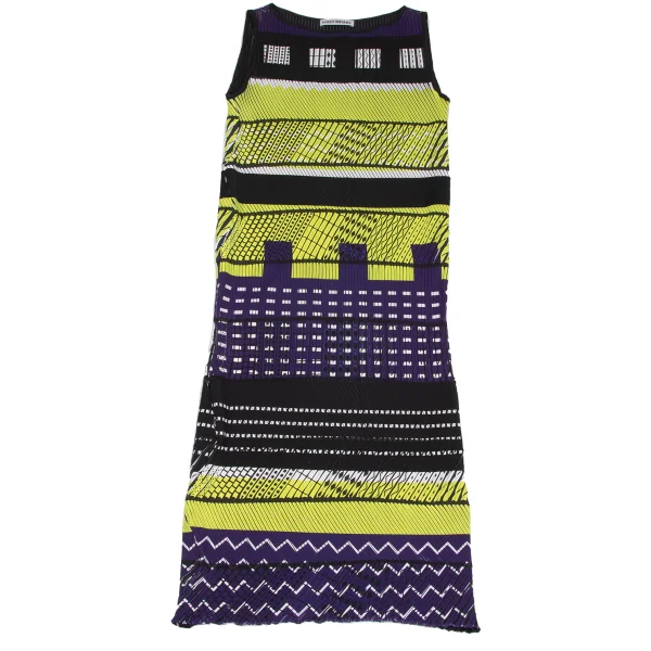 ISSEY MIYAKE Pleated Geometric Print Sleeveless Dress K-163364_002