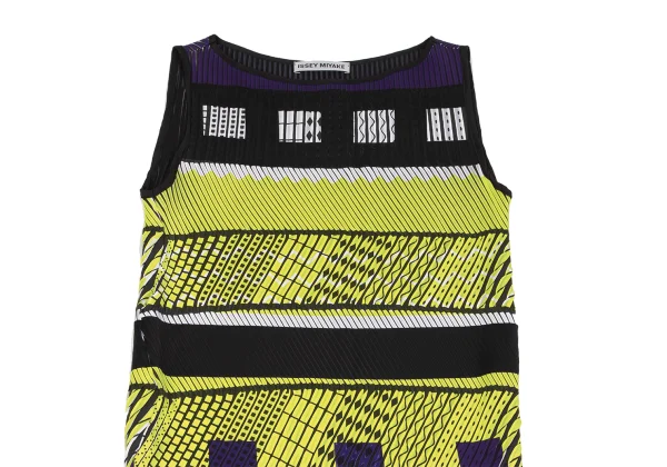 ISSEY MIYAKE Pleated Geometric Print Sleeveless Dress K-163364_003