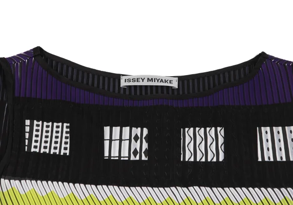 ISSEY MIYAKE Pleated Geometric Print Sleeveless Dress K-163364_004
