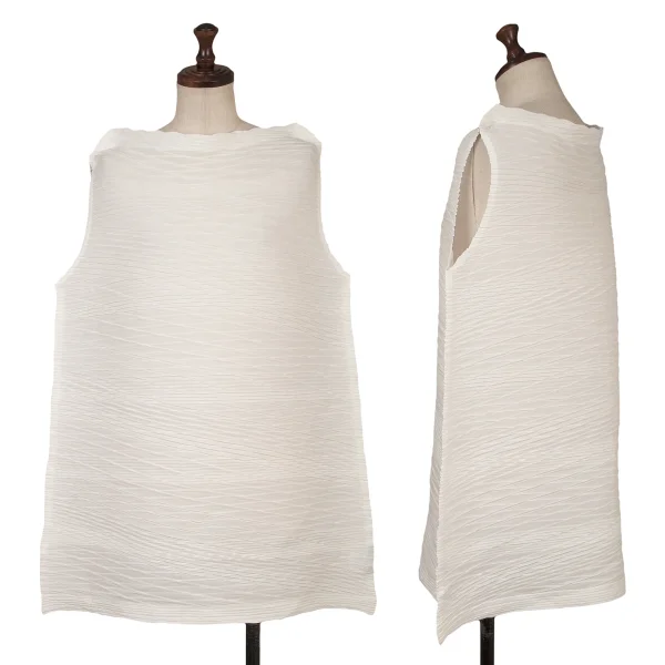 ISSEY MIYAKE Wrinkle Pleated Sleeveless Tunic White 2 K-163366_001