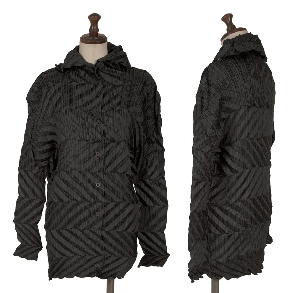 ISSEY MIYAKE Zigzag Pleated Long Sleeve Shirt Black 2 K-163367_001