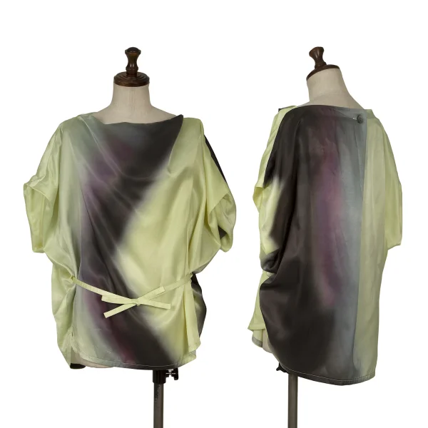 ISSEY MIYAKE Gradation Satin Blouse Light Green 2 K-163369_001