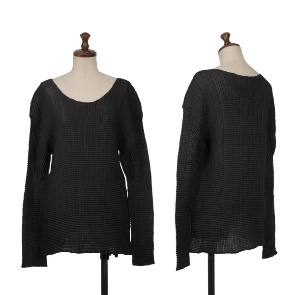 ISSEY MIYAKE Pleated Crew Neck T-shirt Black S-M K-163372_001