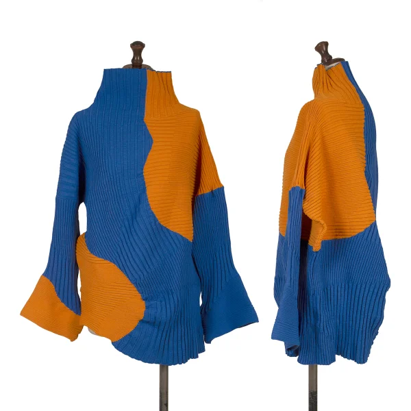 ISSEY MIYAKE Bicolor Wave Ribbed Knit Sweater Orange,Blue 2 K-163373_001