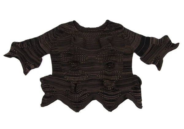 ISSEY MIYAKE Geometric Wave Knit Short Sleeve Sweater K-163374_002