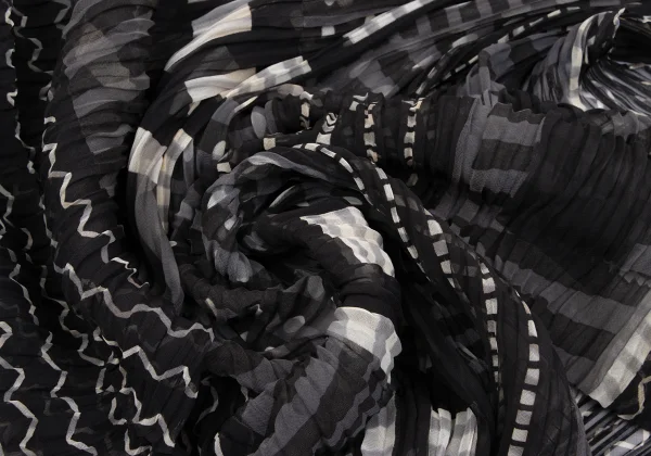 Unbranded Geometric Printed Sheer Diamond Pleated Large Stole K-163392_004