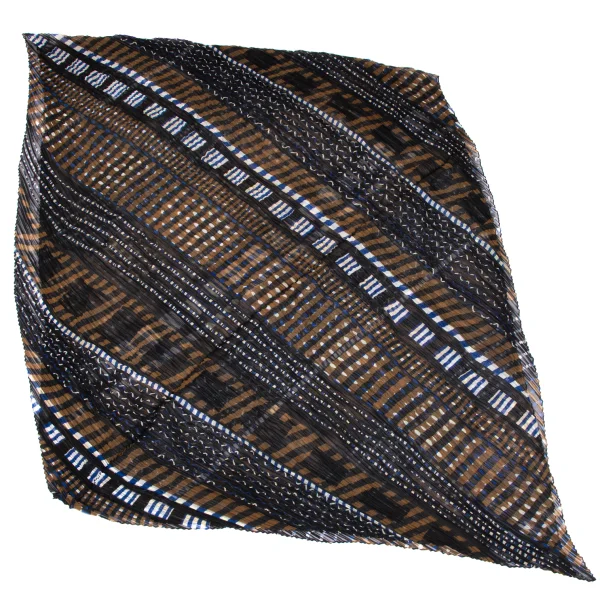 Unbranded Geometric Printed Sheer Diamond Pleated Large Stole Black,Brown,Blue Free K-163393_001