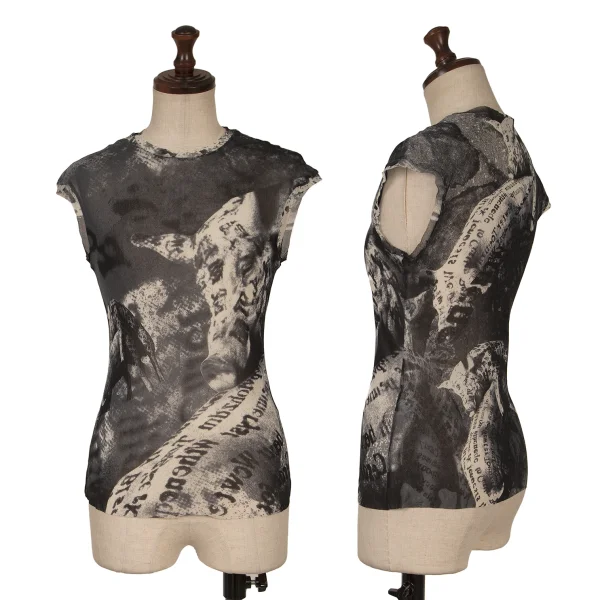 VIVIENNETAM Pig Printed Mesh Sleeveless Top Black,White 0 K-163403_001