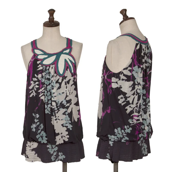 VIVIENNETAM Plant Printed Patch Camisole Navy,Multi-Color 0 K-163406_001