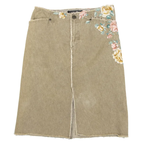 VIVIENNETAM Floral Embroidered Denim Skirt K-163410_002