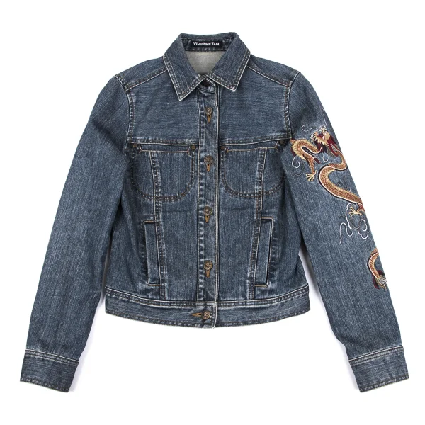 VIVIENNETAM Dragon Embroidery Denim Trucker Jacket K-163411_002