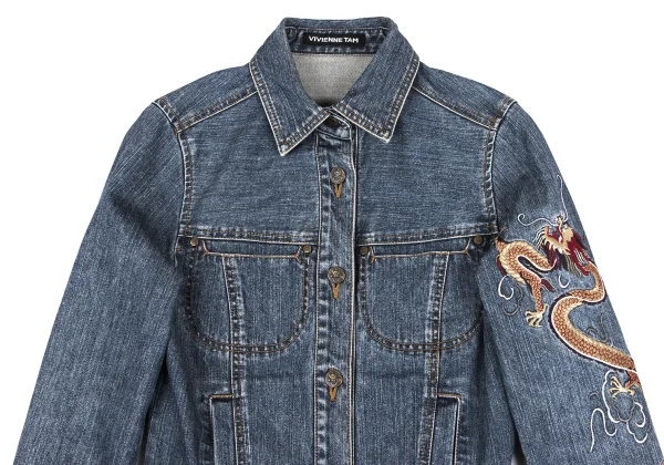 VIVIENNETAM Dragon Embroidery Denim Trucker Jacket K-163411_003