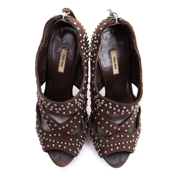 MIU MIU Studs Suede Heel Sandal K-163416_002