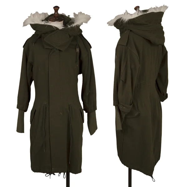 JUNYA WATANABE COMME des GARCONS Faux Fur Hood Detachable Mods Coat Khaki S K-163422_001