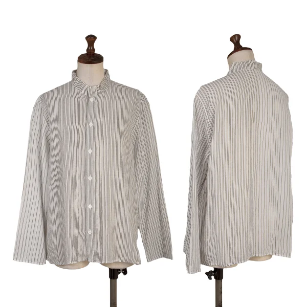 JURGEN LEHL Cotton Mao Collar Striped Shirt White,Grey M K-163431_001
