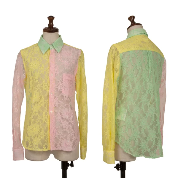 COMME des GARCONS Floral Lace Crazy Pattern Shirt Pink,Green,Yellow XS K-163445_001
