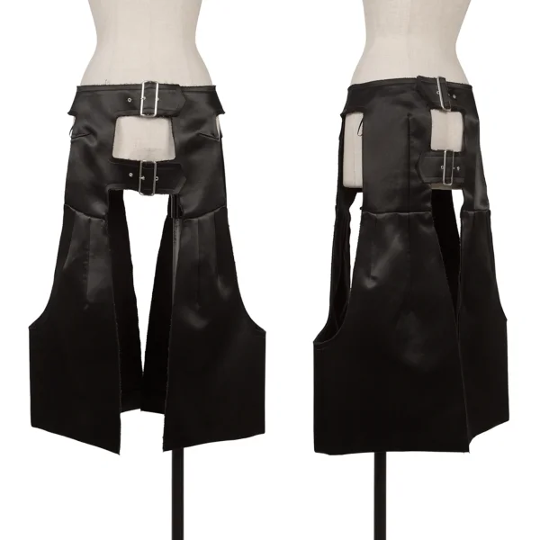 COMME des GARCONS Satin Cut-off Design Belted Chaps Skirt Black XS K-163450_001