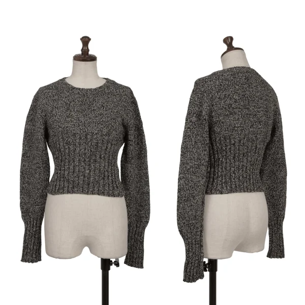 Y's Wool Rib Switch Mixed Knit Sweater Black,White S-M K-163499_001