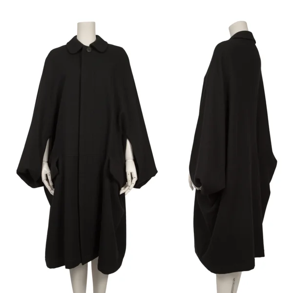 tricot COMME des GARCONS Wool Round Collar Poncho Coat Black M-L K-163503_001