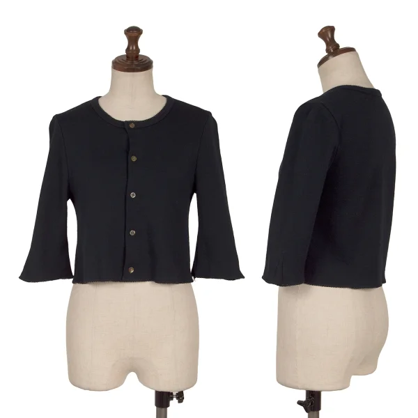 tricot COMME des GARCONS Lace Trim Cropped Knit Cardigan Navy XS-S K-163506_001