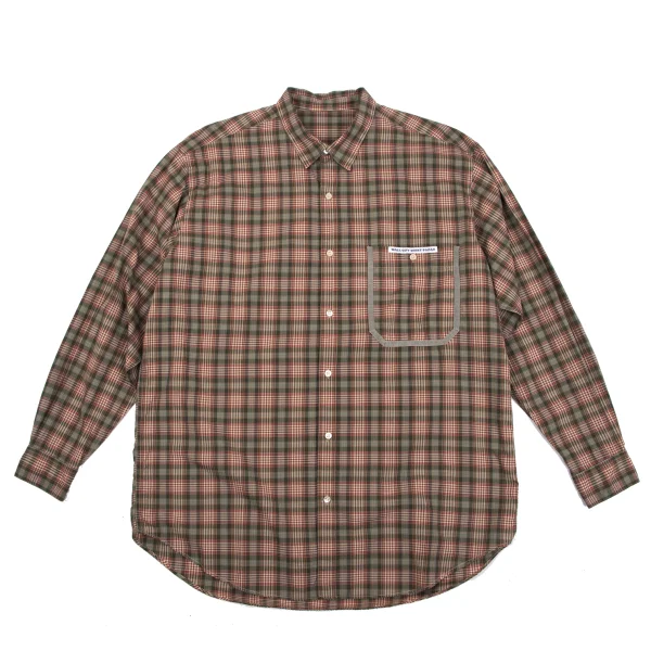 Papas Checked Trim Pocket Long Sleeve Shirt Khaki,Red M K-163513_001