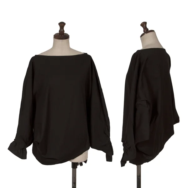Ne-net Diagonal Design Gathered Sleeve Dolman T Shirt Black 2 K-163526_001