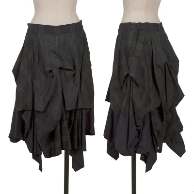 A/T Check Patchwork Tuck Skirt