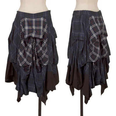 A/T Check Patchwork Tuck Skirt