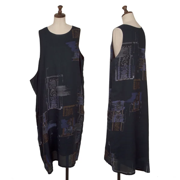 Y's Discharge Printing Sleeveless Dress Navy 2 K-163554_001