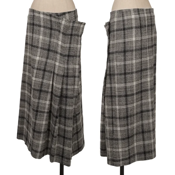 Y's Check Jacquard Pleats Wrap Skirt Grey 2 K-163555_001