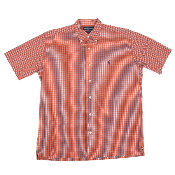 RALPH LAUREN Pony One Point Embroidery Button Down Check Short Sleeve Shirt Orange,Blue,White M K-163573_001