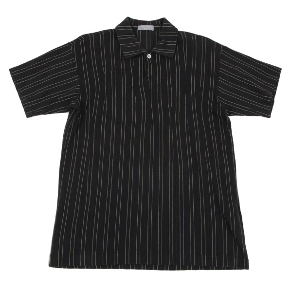 COMME des GARCONS HOMME Cotton Blend Striped Pullover Short Sleeve Shirt Black S-M K-163579_001