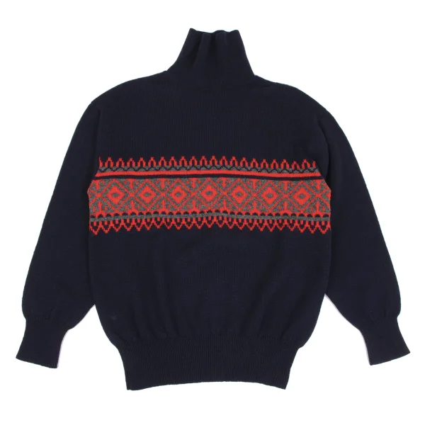 COMME des GARCONS HOMME Wool Nordic Turtleneck Knit Navy,Red S-M K-163584_001