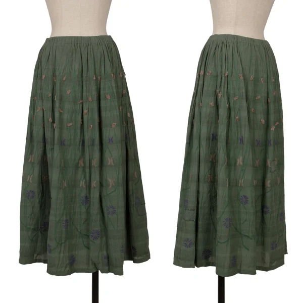 ISSEY MIYAKE HaaT Botanical Embroidery Design Skirt Green 2 K-163622_001