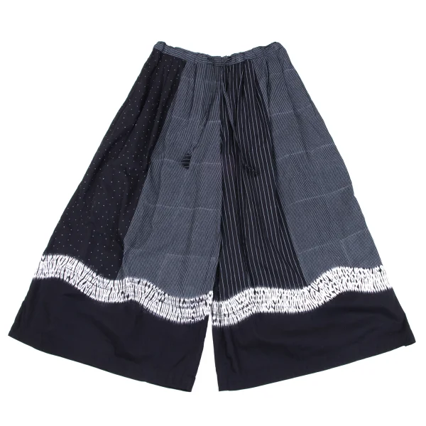 ISSEY MIYAKE HaaT Dyed Stripe Dot Switching Wide Pants Navy 2 K-163631_001