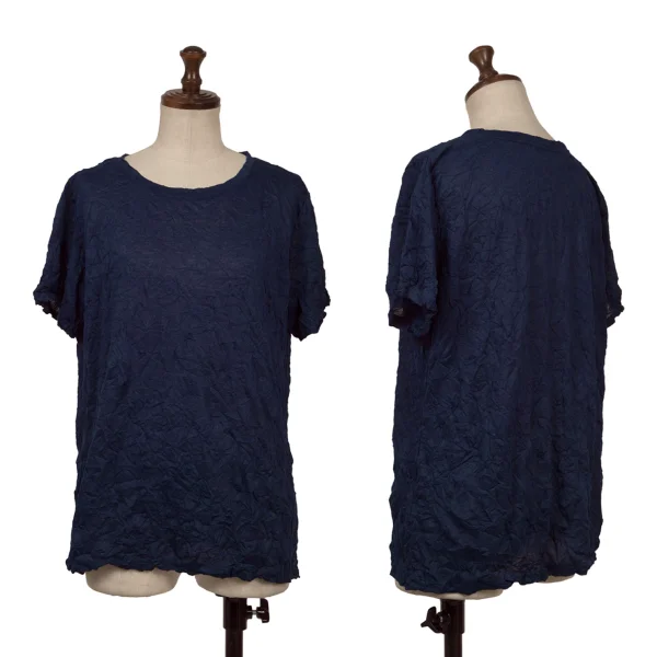 ISSEY MIYAKE me Wrinkle T Shirt Navy F K-163641_001