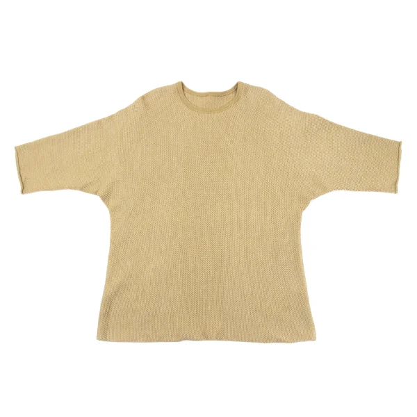 HOMME PLISSE ISSEY MIYAKE Cotton Poly Dolman Half Sleeve Knit Top Beige Free K-163656_001