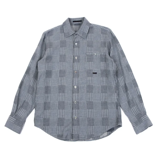 Papas Cotton Panel Check Shirt Navy 46S K-163672_001