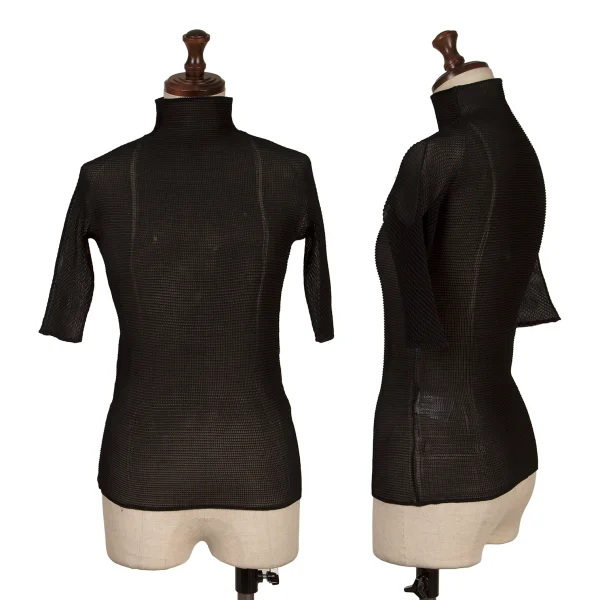 ISSEY MIYAKE Stretch Pleats Turtle Neck T Shirt Black M K-163690_001