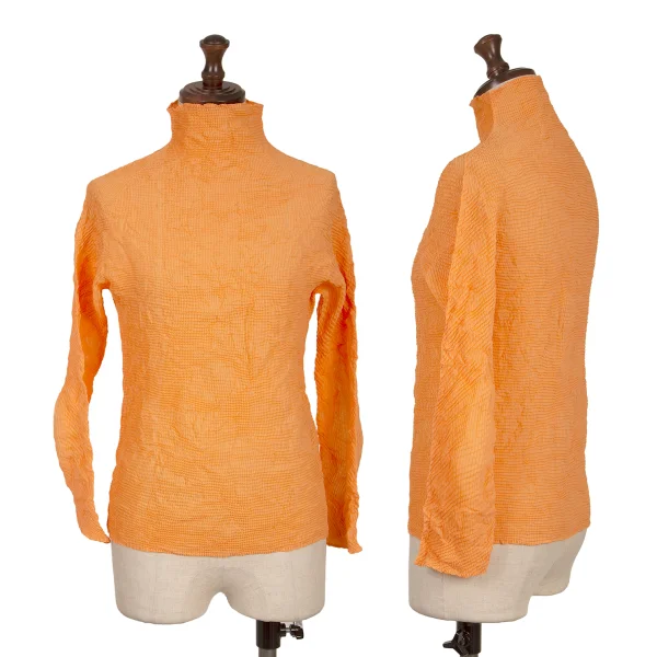 ISSEY MIYAKE Wrinkle Pleats Turtle Neck Top Orange M K-163693_001