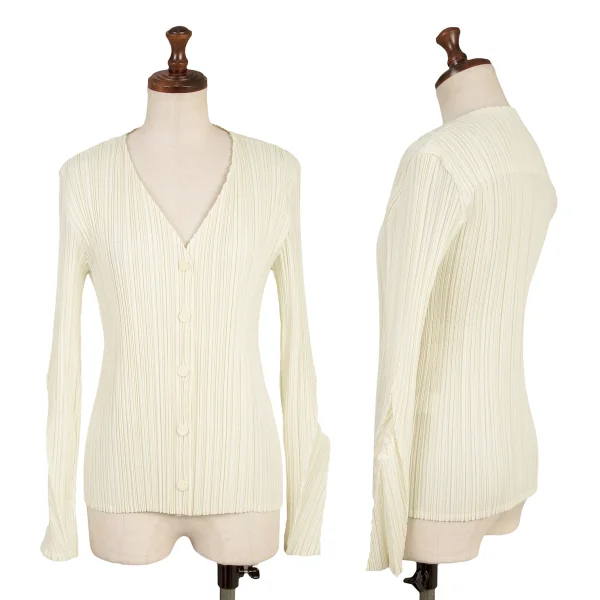 イッセイミヤケ フェットISSEY MIYAKE FETE デザインスリーブプリーツノーカラージャケット クリーム2