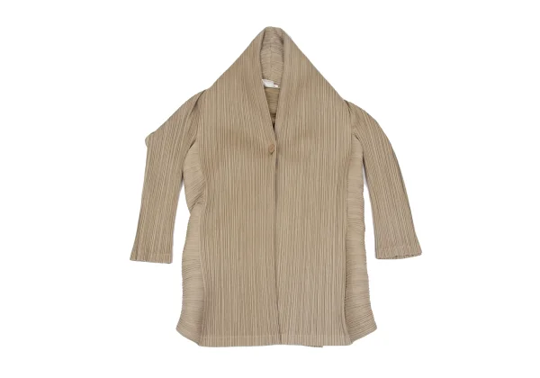 PLEATS PLEASE Draped Neck Deformation Pleated Jacket K-163705_002