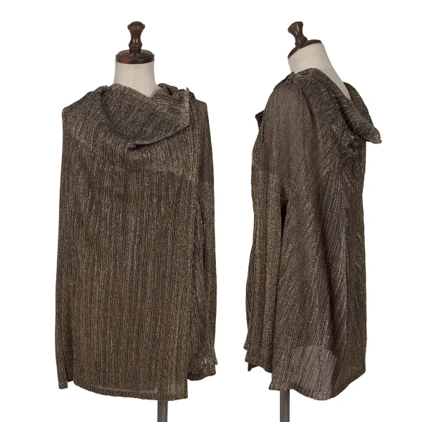PLEATS PLEASE Lame Pleated Drape Cardigan Gold,Silver 3 K-163706_001