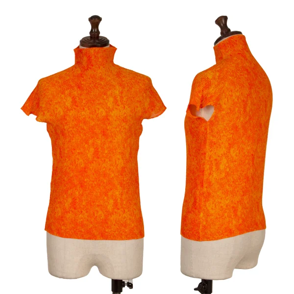 ISSEY MIYAKE PLEATS (T.) Stretch Pleats Printed T Shirt Orange 3 K-163718_001