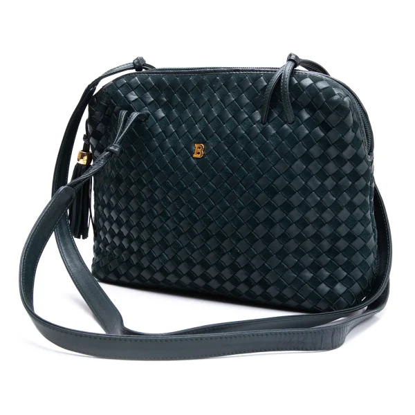 BALLY Intrecciato Leather Shoulder Bag Dark Green  K-163722_001