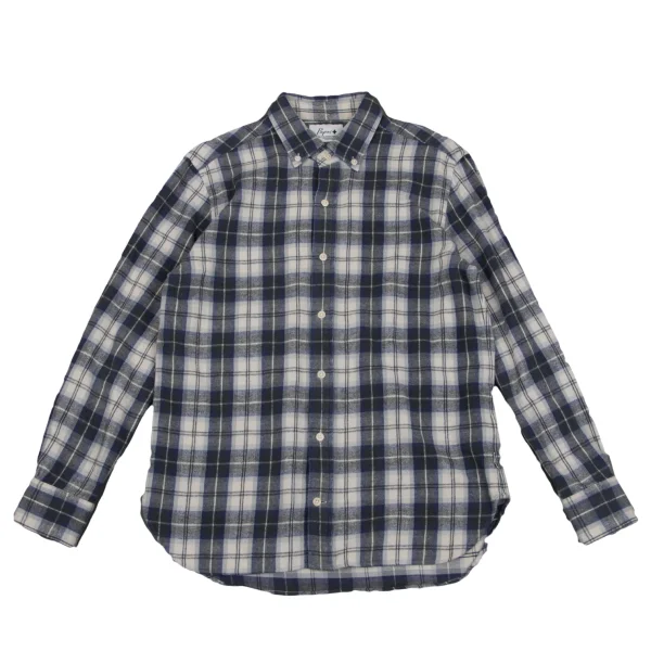 Papas+ Cotton Checked Button Down Flannel Shirt Navy,White M K-163738_001