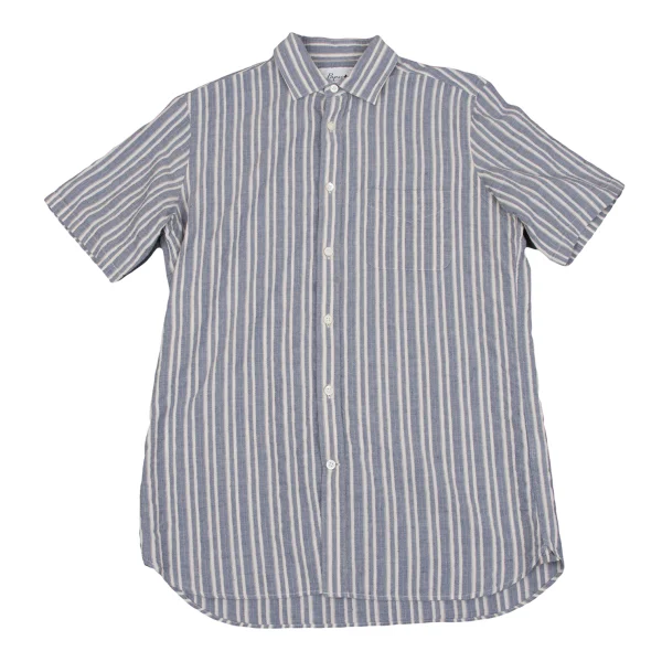 Papas+ Cotton Linen Striped Short Sleeve Shirt Blue,White M K-163740_001