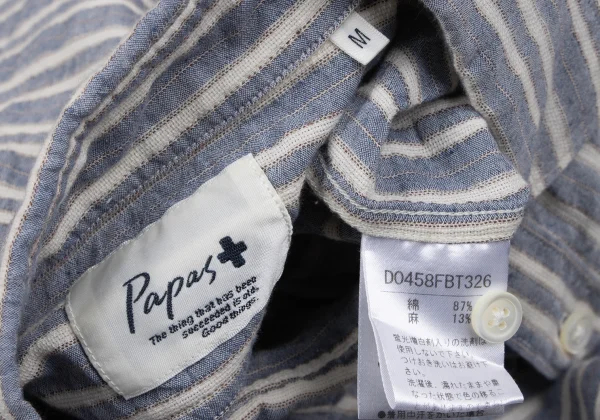 Papas+ Cotton Linen Striped Short Sleeve Shirt K-163740_011